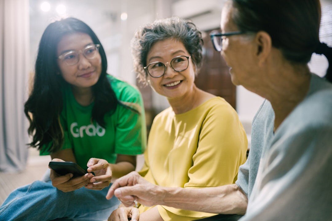 group of elderly women chatting