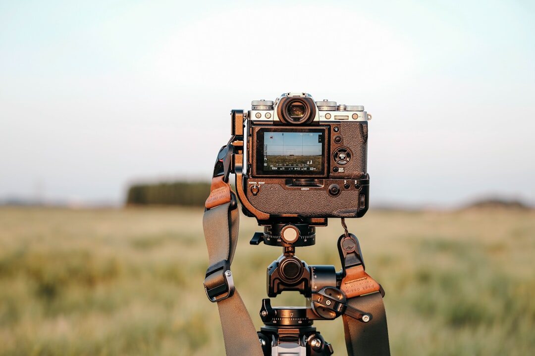 photographer with camera in field